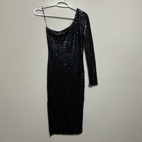 Fashion Nova Women's Dress Junior's S Black Sequin One Shoulder Long Sleeve Mini - Picture 1 of 7
